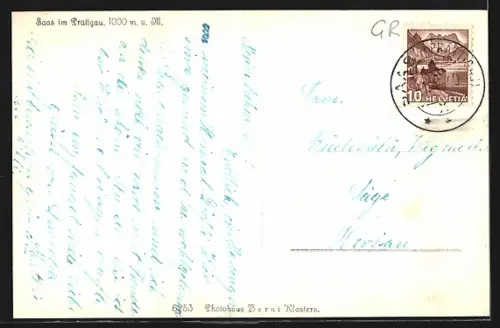 AK Saas im Prättigau, Panorama mit Kirche