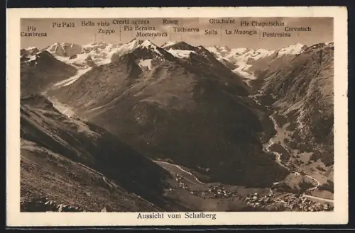 AK Pontresina, Aussicht vom Schafberg auf Piz Cambrena, Piz Palü, Bella vista, Zuppo