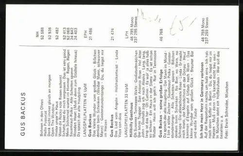 AK Musiker Gus Backus mit Schäferhund, Autograph