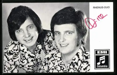 AK Musiker Rhenus-Duo im Partnerlook, Autograph