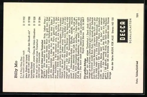 AK Musiker Billy Mo benutzt seinen Spazierstock als Querflöte, Autograph