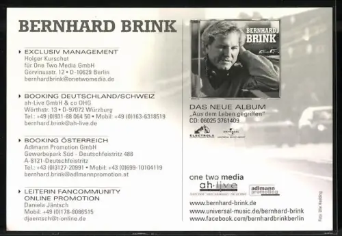 AK Musiker Bernhard Brink im Portrait, Autograph
