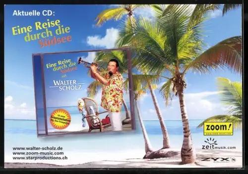 AK Musiker Walter Scholz mit Trompete am Strand, Autograph