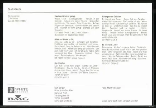 AK Musiker Olaf Berger im Pullover portraitiert, Autograph