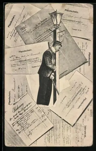 AK Student an der Laterne, Pfandschein, Rechnung