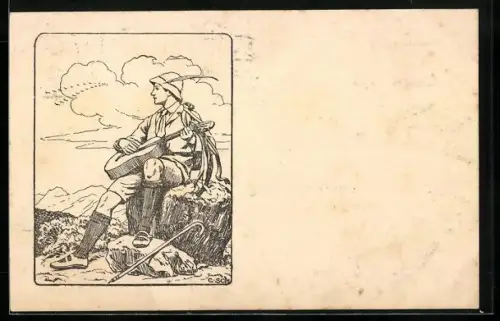 AK Wandervogel spielt in den Bergen auf seiner Gitarre