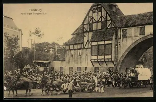 AK Hamburg, 16. Deutsches Bundesschiessen 1909, Festzug des Hamburger Bürgermilitärs