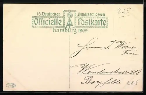AK Hamburg, 16. Deutsches Bundesschiessen 1909, Festzug des Hamburger Bürgermilitärs