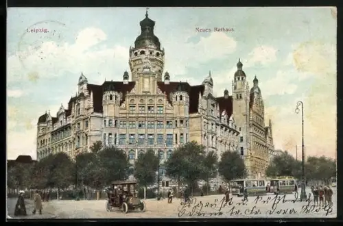 AK Leipzig, Neues Rathaus mit Strassenbahn