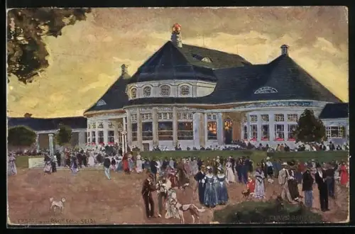 AK München, Ausstellung 1908, Hauptrestaurant mit Beleuchtung