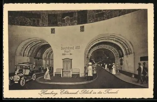 AK Hamburg, Elbtunnel, Blick in die Tunnels