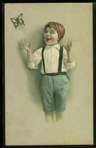 AK Junge schaut einem Schmetterling nach