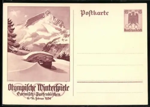 Künstler-AK Garmisch-Partenkirchen, Olympische Winterspiele 1936, Panorama im Schnee, Ganzsache