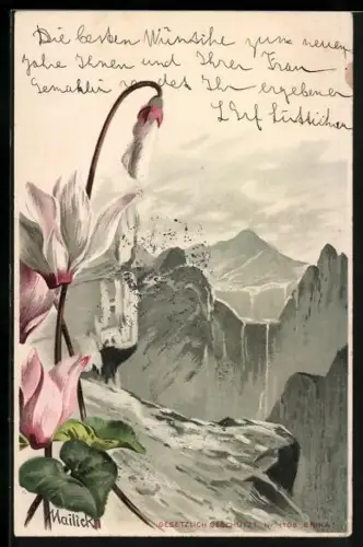 Künstler-AK Alfred Mailick: Weisse Lilien auf einem Berg
