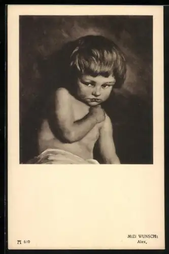 Künstler-AK Mizi Wunsch: Schüchterner Junge schaut seitlich