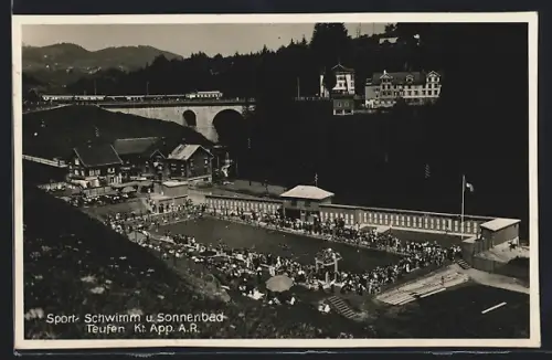 AK Teufen /App., Schwimmbad mit Gebäuden und Brücke aus der Vogelschau