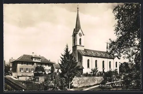 AK Stetten, Ortspartie mit Kirche