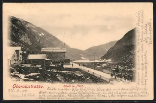 AK Tujetsch, Oberalppass, Oberalpstrasse, Hotel u. Post