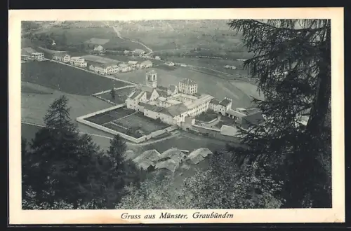 AK Münster /Graubünden, Ortsansicht aus der Vogelschau