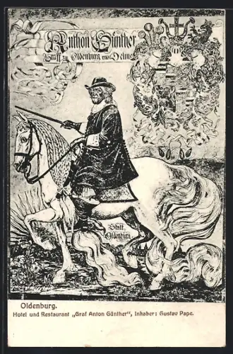 AK Oldenburg / Gr., Hotel und Restaurant Graf Anton Günther, Wandbild, Inh. Gustav Pape