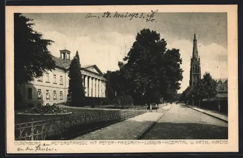 AK Oldenburg / Gr., Peterstrasse, Peter-Friedrich-Ludwig-Hospital, katholische Kirche