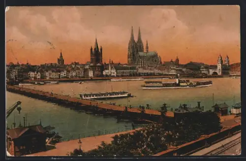 AK Köln a. Rhein, Totalansicht über die Schiffsbrücke