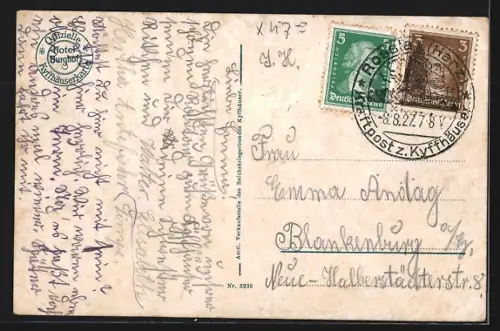 Lithographie Kyffhäuser, Denkmal Kaiser Wilhelm I., Barbarossa-Sage