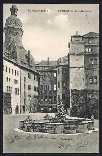 AK Sondershausen / Thüringen, Schlosshof mit Schlossbrunnen