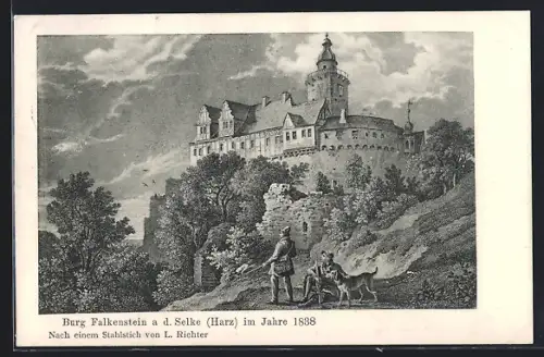 Künstler-AK Falkenstein / Selketal, Historischer Stich der Burg von 1838