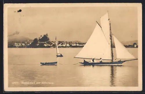 AK Rapperswil, Teilansicht und Zürichsee mit Segelbooten