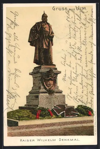 Lithographie Ulm / Donau, Blick auf das Kaiser Wilhelm Denkmal