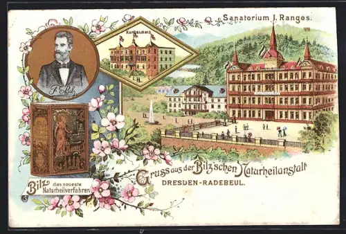 Lithographie Radebeul, Bilz`sche Naturheilanstalt, Kurhaus