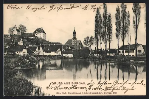 AK Burgau / Schwaben, Ortsansicht mit See