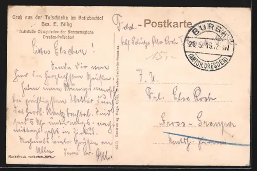 AK Possendorf / Bannewitz, Restaurant Talschänke im Kaitzbachtal, Inh. E. Hillig, Frontansicht und Garten