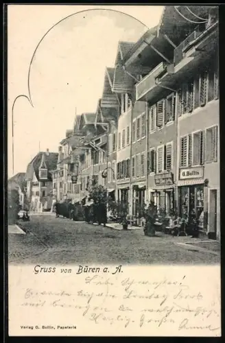 AK Büren, Strassenpartie mit Geschäften