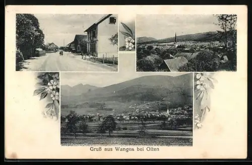 AK Wangen bei Olten, Ortsansicht mit Kirche von der Feldflur aus, Strassenpartie