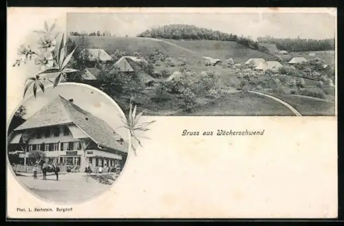 AK Wäckerschwend, Ansicht vom Gasthaus, Teilansicht vom Ort