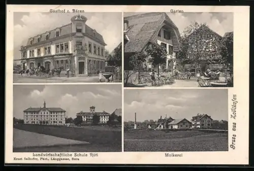AK Zollikofen, Gasthof zum Bären, Landwirtschaftliche Schule Rüti, Molkerei und Garten