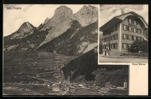 AK Boltigen, Hotel Bären und Ortsansicht mit Bergpanorama