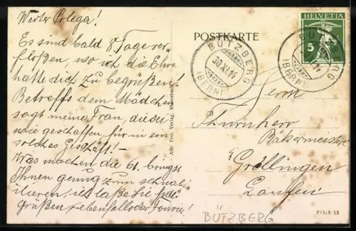 AK Bützberg, Gasthof z. Wilhelm Tell, Handlung Trösch-Glauser, Villa Moser