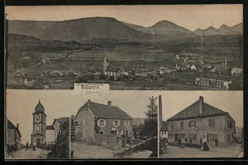 AK Salzern, Handlung im Ort, Kirche, Ortspanorama