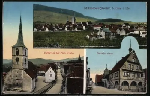 AK Mittelbergheim, Gemeindehaus, Strassenpartie bei der Prot. Kirche