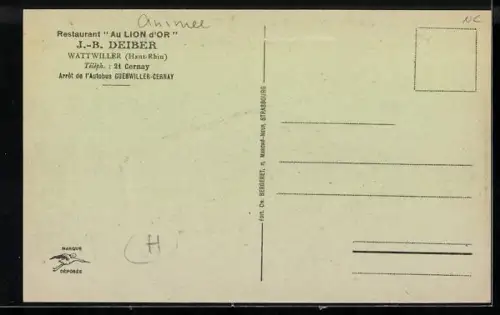 AK Wattwiller, Cafe Restaurant au Lion d`Or u. Hartmannswillerkopf