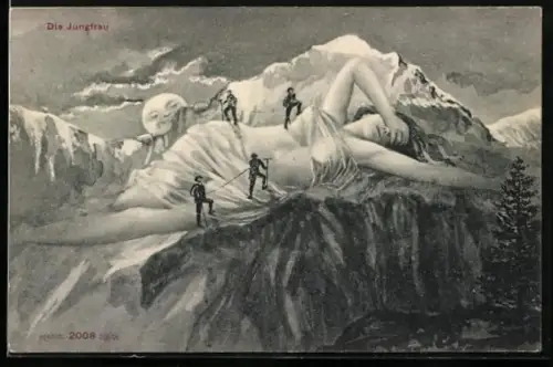 AK Die Bergsteiger kraxeln auf der Jungfrau, Berggesichter