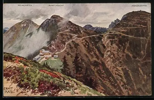 Künstler-AK Ernst Platz: Heimgarten, Martinskopf & Herzogenstand