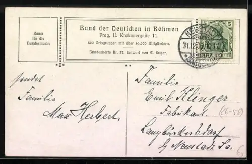 Künstler-AK Ernst Kutzer: Spaziergänger treffen am Neujahrstag auf einen Winterengel