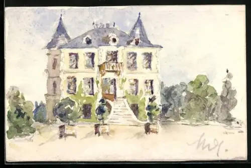 Künstler-AK Handgemalt: Ansicht einer Villa