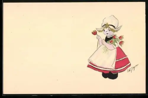 Künstler-AK Handgemalt: Niederländisches Mädchen