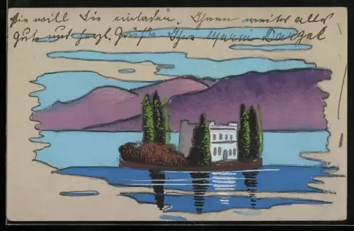 Künstler-AK Handgemalt: Blick auf die Insel