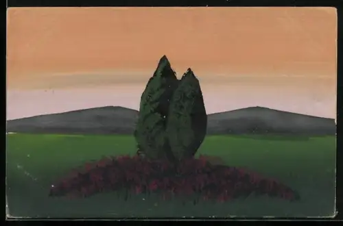 Künstler-AK Handgemalt: Baum auf Wiese